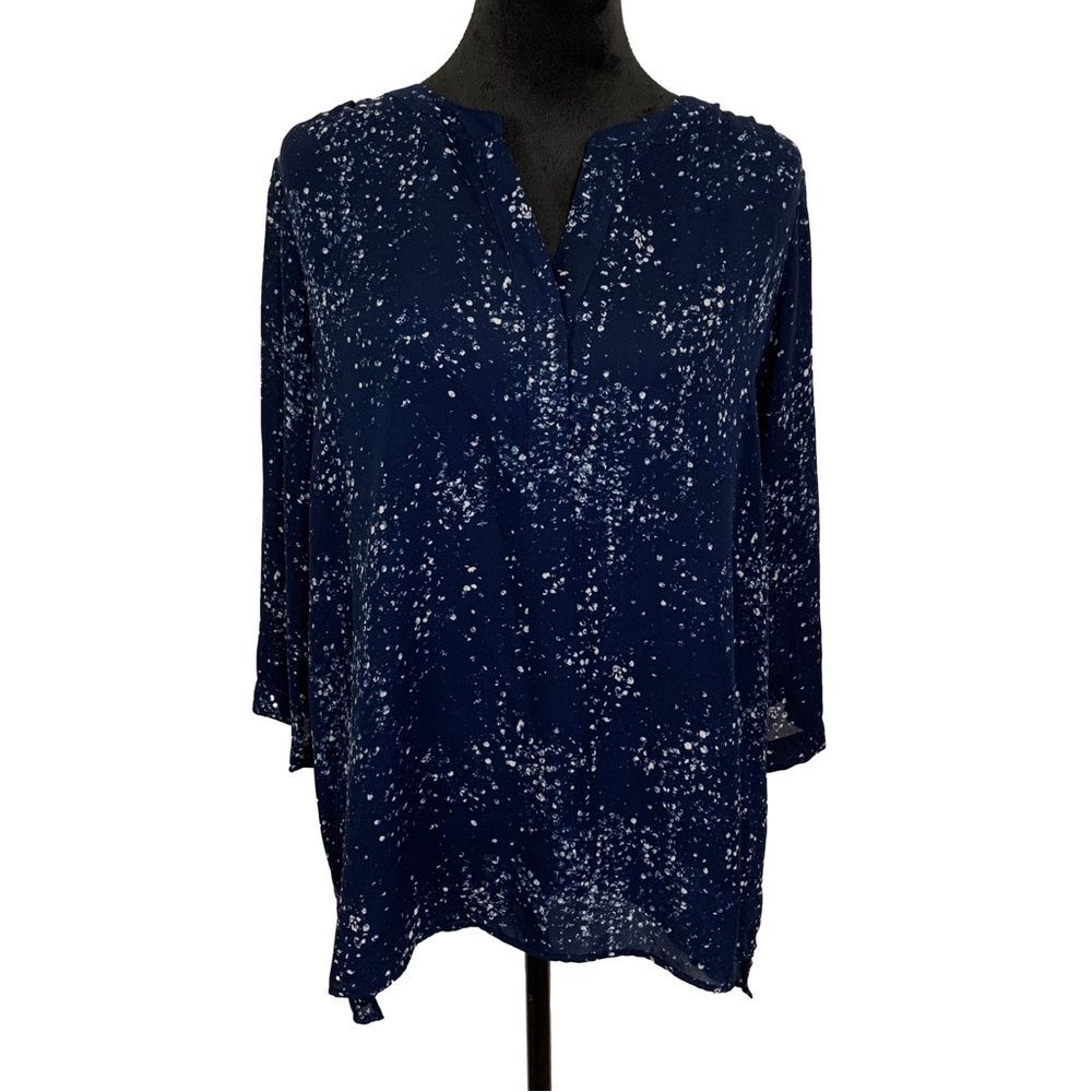 A New Approach Navy White Abstract Polkadot Blouse Size XL
